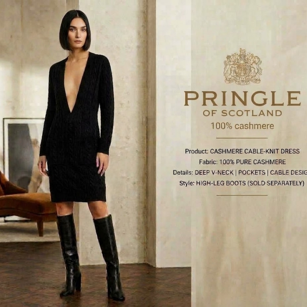 Pringle 100%Cashmere Cable Knit Sweater Dress, M